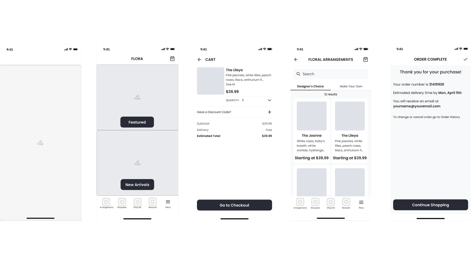 Flora LoFideity Wireframes